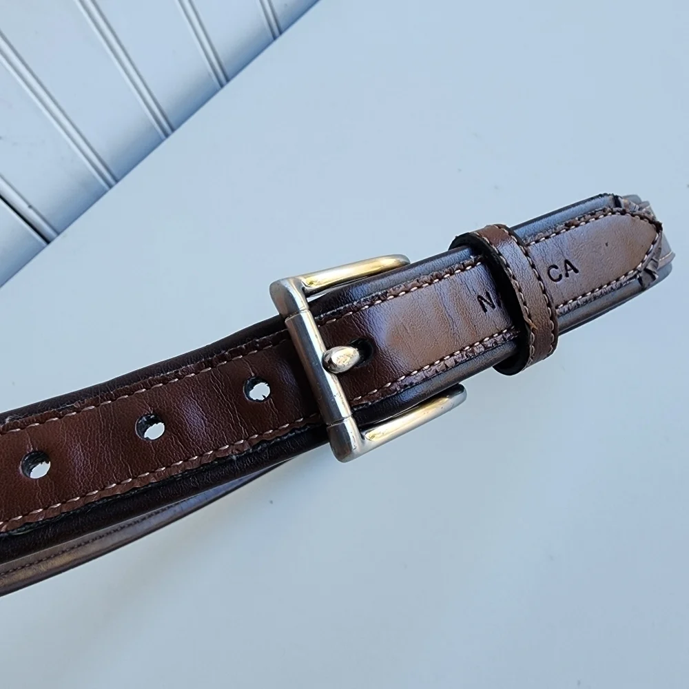 Nautica Boys Classic Clean Minimalist Leather Kids Belt Dark Brown 24/ 30